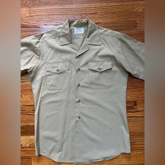 Vintage 1960s Creighton khaki short sleeve military, Dress shirt Sz M 15-15 1/2 - Picture 4 of 4